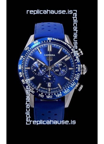 Tag Heuer Carrera Swiss Quartz Movement Replica Watch in Blue Dial - Blue Rubber Strap