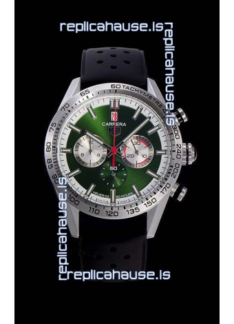 Tag Heuer Carrera Swiss Quartz Movement Replica Watch in Green Dial - Black Rubber Strap