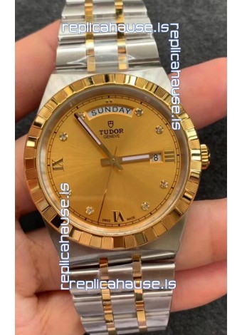 Tudor Royal Edition Watch - 1:1 Mirror Replica in Two Tone Casing - Gold Diamonds Dial