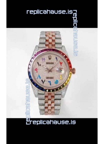 Rolex Datejust Full ICED Out Arabic Numerals Watch in 41MM Casing - 3135 Movement Rose Gold 