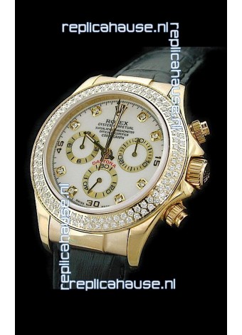 Rolex Daytona Cosmograph Swiss Replica Gold Watch in Diamond Bezel