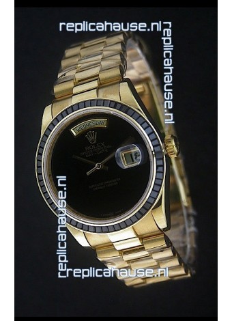 Rolex Day Date Just swiss Replica Yellow Gold Watch in Black Dial