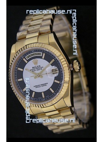 Rolex Day Date Just swiss Replica Yellow Gold Watch in Black & White Dial