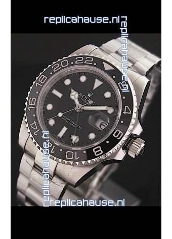 Rolex GMT Master II Swiss Replica Steel Watch in Black Dial