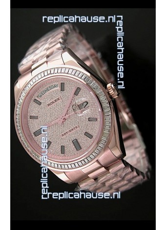 Rolex Day Date Japanese Automatic Rose Gold Watch in Diamond Bezel