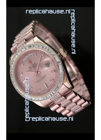 Rolex Oyster Perpetual Day Date Swiss Rose Gold Automatic Watch in Rose Gold Dial