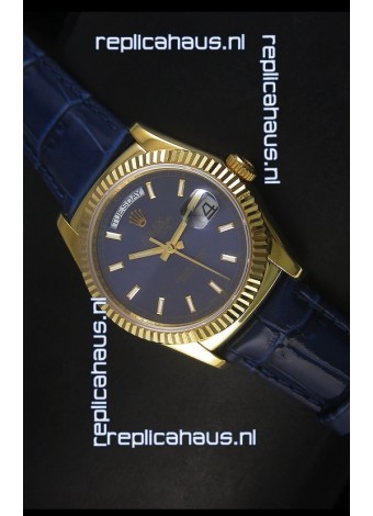 Rolex Day Date 36MM Yellow Gold Swiss Replica Watch - Dark Blue Dial