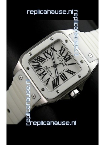 Cartier Santos Swiss Replica Automatic Watch in White Dial