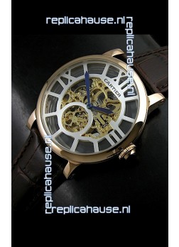Cartier Ronde de Japanese Replica Watch in Skelton Gold Dial