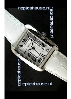 Cartier Tank Ladies Replica Watch in Steel Case/White Strap