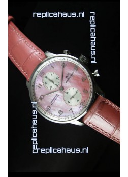 IWC Portuguese Chronograph Swiss Replica Watch in Pink Pearl Dial - 1:1 Mirror Replica Edition