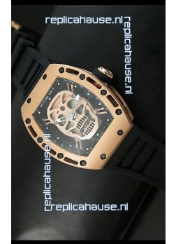 Richard Mille RM052 Skull Tourbillon Swiss Replica Watch in Pink Gold Casing