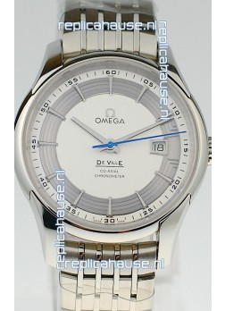 Omega Co Axial De Ville Hour Vision Swiss Replica Steel Watch in White Dial