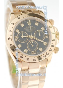 Rolex Daytona Cosmograph 2011 Edition Swiss Replica Gold Plated Watch in Black Dial