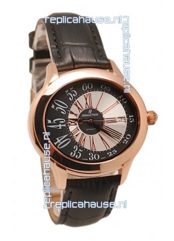 Audemars Piguet Millenary Hour and Minute Swiss Replica Rose Gold Watch in Black Strap