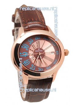 Audemars Piguet Millenary Hour and Minute Swiss Replica Rose Gold Watch in Brown Dial
