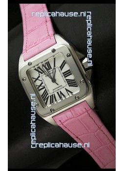 Cartier Santos Swiss Replica Automatic Watch in Pink Strap
