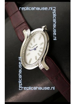 Delices De Cartier Ladies Replica Japanese Watch in Brown Leather Strap