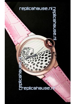 Ballon De Cartier Watch in Pink Gold Casing with Leopard Dial
