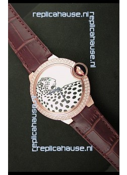 Ballon De Cartier Watch in Pink Gold Casing with Diamonds Bezel