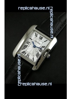 Cartier Louis Japanese Replica Ladies Watch in Black Strap
