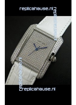 Cartier Tank Anglaise Ladies Replica Watch in Steel/White Strap