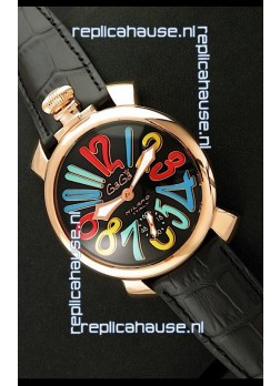 Gaga Milano Italy Japanese Replica Rose Gold Watch in Multi Colour Arabic Markers