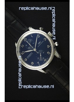 IWC Portuguese Chronograph Black Dial/Strap with Diamonds 1:1 Mirror Replica Watch