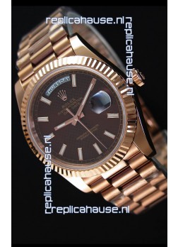 Rolex Day-Date 40MM Rose Gold in Brown Textured Dial Stick Markers