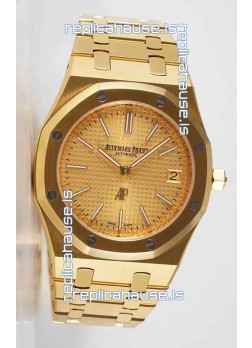 Audemars Piguet Royal Jumbo Oak Extra Thin Swiss Replica Yellow Gold - 1:1 Mirror Replica Watch Gold Dial