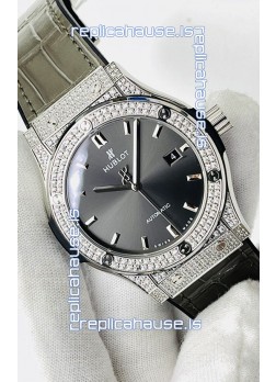 Hublot Classic Fusion Stainless Steel Diamonds Grey Dial Swiss Replica Watch 1:1 Mirror Quality 