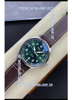 IWC Pilot MARK Series IW328205 1:1 Mirror Swiss Replica Watch in Green Dial Brown Strap