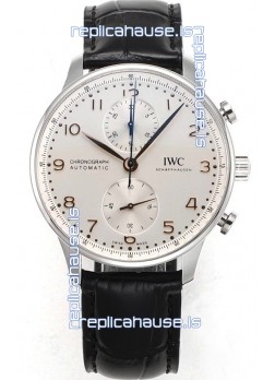 IWC Portuguese Chronograph Swiss Replica Watch in Steel Case Steel White Dial - 1:1 Mirror Replica Edition