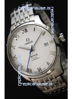 Omega De-Ville Annual Calendar Steel Strap Swiss Replica Watch 1:1 Mirror Edition in White Dial