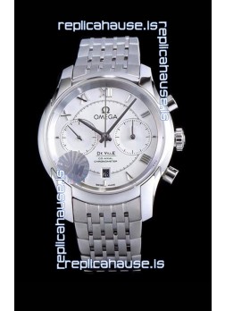 Omega De Ville Chronograph 1:1 Mirror Replica Watch in White Dial 42MM