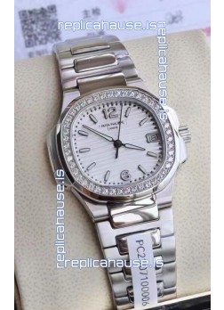 Patek Philippe Nautilus 7010/1G-011 32MM 1:1 Mirror Replica - Genuine Diamonds on Bezel 