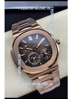 Patek Philippe Nautilus 5712/R 1:1 Quality Swiss Replica Watch in Brown Dial Rose Gold Strap