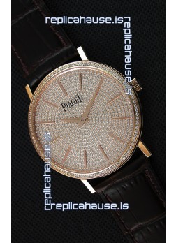 Piaget Altiplano G0A36128 Paved Diam Dial Swiss Quartz Replica Watch in Pink Gold Case