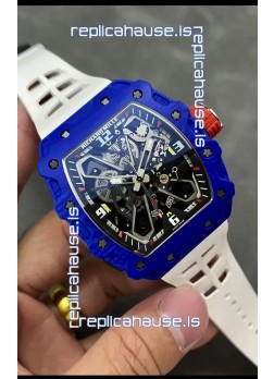 Richard Mille RM35-03 Rafael Nadal Edition Blue Carbon Fiber Casing 1:1 Mirror Replica Watch in White Strap