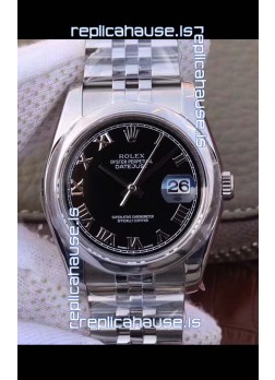 Rolex Datejust 36MM Cal.3135 Movement Swiss Replica Watch in 904L Steel Casing in Black Dial