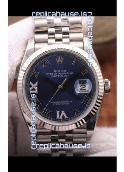 Rolex Datejust 36MM Cal.3135 Movement Swiss Replica Watch in 904L Steel Roman Blue Dial