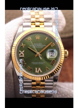 Rolex Datejust 36MM Cal.3135 Movement Swiss Replica Watch in 904L Steel Two Tone Casing Green Dial