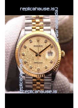 Rolex Datejust 36MM Cal.3135 Movement Swiss Replica Watch in 904L Steel Two Tone Casing Computer Dial