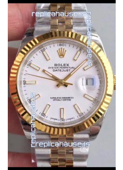 Rolex Datejust 41MM Cal.3135 Movement Swiss Replica Watch in 904L Steel Two Tone White Dial