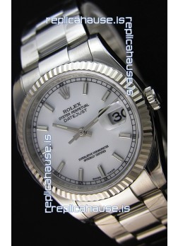 Rolex Datejust 36MM Cal.3135 Movement Swiss Replica White Dial Oyster Strap - Ultimate 904L Steel Watch 