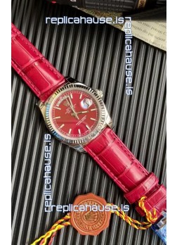 Rolex Day Date 904L Steel Casing Watch in Red Dial 36MM - 1:1 Mirror Quality 