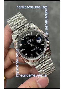 Rolex Day Date Presidential Stainless Steel  Black Dial Watch 40MM - 1:1 Mirror Quality