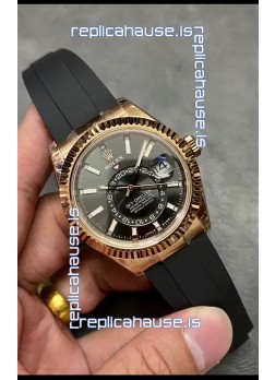 Rolex Sky-Dweller REF# M336235 Black Dial Rose Gold Watch in 904L Steel Case 1:1 Mirror Replica