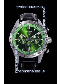 Tag Heuer Carrera Swiss Quartz Movement Replica Watch in Green Dial - Black Leather Strap
