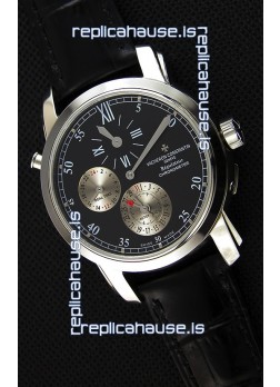 Vacheron Constantin Malte Dual Time Regulator Black Dial Replica Watch 